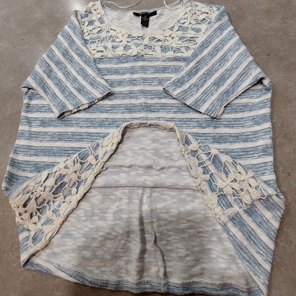 STYLE&CO. Blue/White Striped Knit Top w/Crochet Lace - XS - Picture 6 of 9